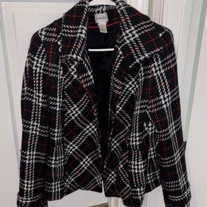 Chico's Red, Black, and White Plaid Blazer